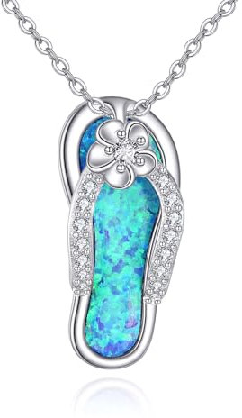 HUKKUN Flip Flop Halskette Sterling Silber Sommer Strand Plumeria Blume Flip Flop Halskette Strandschmuck für Frauen