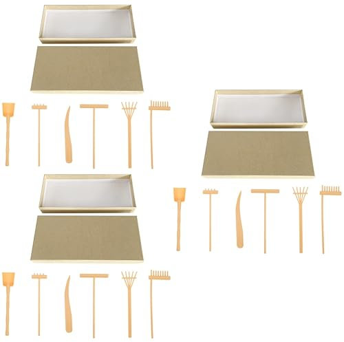 KONTONTY 3 Ensembles Ensemble De Râteaux À Sable Zen Plateau De Table Zen Bac À Sable Zen Accessoires De Jardin Zen Bac À Sable Petit Râteau Outil De Râteau De Jardin De Sable