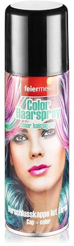 Feiermeier Color Haarspray 125ml - Farbwahl - Perfekt für Karneval, Fasching, Halloween und Festivals. Leuchtende Farben, leicht auswaschbar, verschiedene Haarfarben erhältlich! (Schwarz, 125 ml)