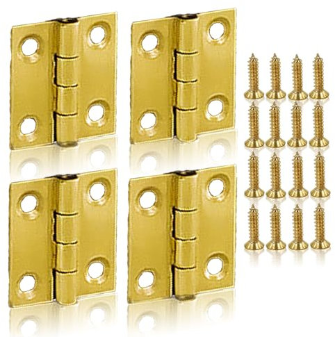Copper Small Hinges Door Hinges, 4pcs Brass Folding Butt Hinges for Gate, Windows, Closet, Drawer, Boxes, Gold, 1 Inch