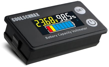 CoolschMax LP67 Moniteur de Batterie, Rétroéclairage, Compatible 12-84V, pour Batteries Lithium, LiFePO4, Plomb-acide, Bateau, Moto (Voltmeter CL139)