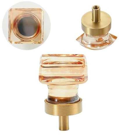 Crystal Cabinet Knobs,Wardrobe Handles,Drawer Handles,2pcs Crystal Glass Cabinet Door Knobs Furniture Handles,Cupboard Dresser Drawer Pull Handles (Clear Diamond+Copper Base) with Screws(Amber B)