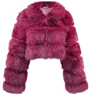 QUEEN HELENA Pellicciotto Corto Invernale Caldo Giacca con Pelo Morbido Pelliccia Peloso Donna PLC06