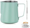 Milk Frothing Jug,Tianher Milk Jug Cup Stainless Steel Frothing Pitcher 350ml with Measurement and Latte Decorating Art Pen for Barista Making Coffee Cappuccino(Green)