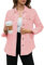 Vetinee Veste en jean pour femme, surdimensionnée, extensible, longue, avec poche, Rose rougeâtre, L