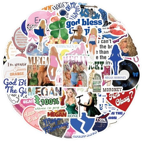 55 Stück Megan Moroney Aufkleber für Laptops, Coole klassische Cartoon-Aufkleber für Teenager, Kinder, Jungen, Computer, Skateboards, Handys, Sammelalben