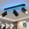 Deckenlampe LED Dimmbar mit Fernbedienung,RGB Farbwechsel 33W 2600LM Deckenleuchte,Deckenstrahler Schwenkbar,3 Flammig mit unteres Glühen 18W+3x5W GU10 spots,Modern Lampe Decke für Küche,Schwarz