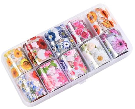 Qerwsdty 10 Rolls Nail Decals - Floral Gel Art Decorations for Women - DIY Design - 32 gram