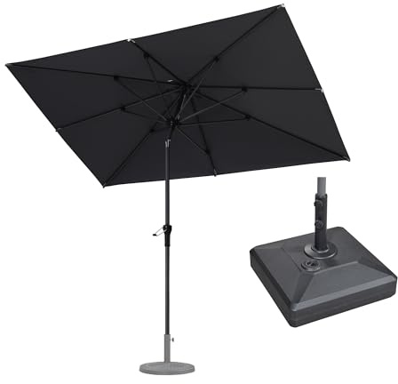 PURPLE LEAF Sonnenschirm mit Schirmständer 270 × 180 cm Rechteckig, Grau | Robustes Aluminium, Rostfreies Gestell, Knickfunktion, Aluguss-Griff, 8 stabile Stahlrippen, Farbechtes Polyester Marktschirm
