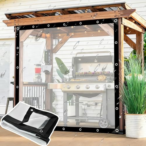 Transparente Plane mit ösen 1x2m, Durchsichtig Abdeckplane Wetterfeste Reißfeste Gewächshausfolie Seitenschutz Vorhänge für Außenbereich, Garten, Balkon, Baustelle, Haustiergeheg Seitenabdeckung