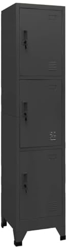 Mandloder Schließfachschrank Anthrazit 38x45x180 cm, robuster Stahl Spind mit 3 abschließbaren Fächern für Büro, Garage, Umkleide, sichere Aufbewahrung
