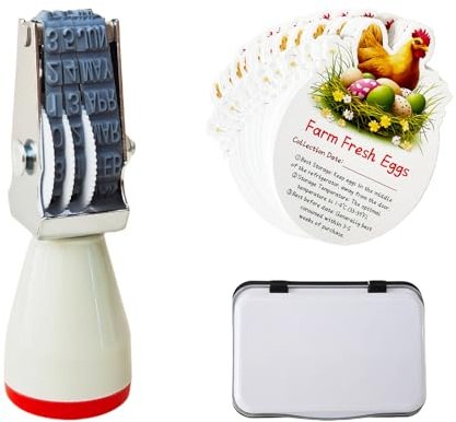 Egg Dater Kit, Rubber Date Stamp with Ink Pad, 50 Egg Handling Cards for Easter, Stamper for Farm Fresh Egg Marking (1 Stamp)