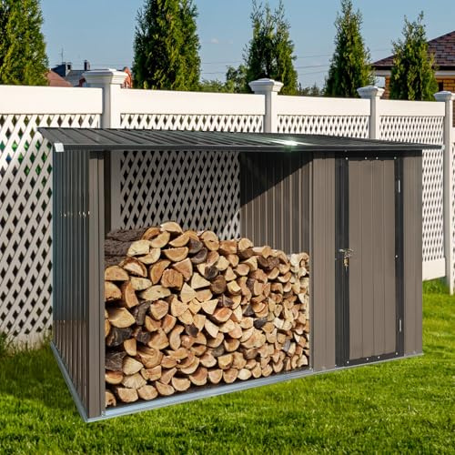 98 Outdoor Firewood Shed & Metal Storage Shed 2-in-1, Outdoor Firewood Rack, Steel Wood Holder with Door & Waterproof Cabinet for Fireplace, Backyard, Garden, Patio (98, 2-in-1)