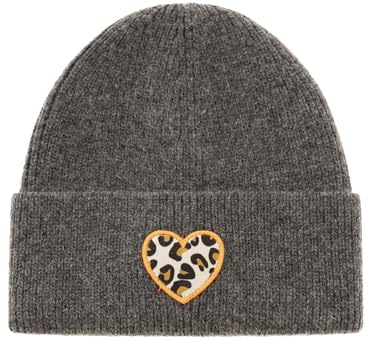 Zwillingsherz Damen Beanie Mütze mit Herz Logo Patch, Warme Strickmütze, Modern, Polyacryl Viskose Wolle, One Size, Grau und Blau