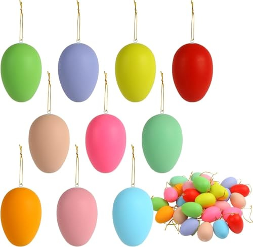 DERAYEE 30 Stück Bunte Ostereier,Osterdekoration für Zweige und Ostergestecke,4x6 cm Kunststoff Eier mit Aufklebernzum,Ostern Bemalen und Dekorieren