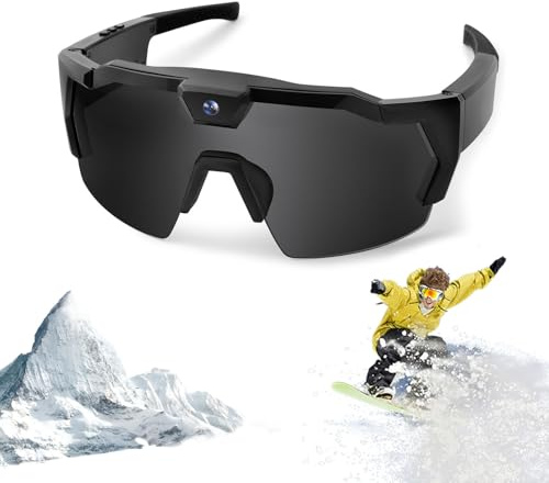 Donubiiu Skibrille mit Kamera, Action Cam Schneebrille,Ski Camera, 1080p HD Video, UV400 Schutz, Outdoor Sports HD Aufnahmevideo, Radsport Action Sonnenbrille für Männer und Frauen
