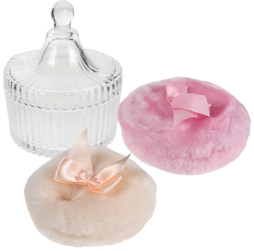 WRITWAA Étui à Poudre Beige et Rose avec Houppette en Peluche Douce, Récipient en Verre avec Poignée, Soin Précis pour Bébé, Accessoire Charmant pour Mamans