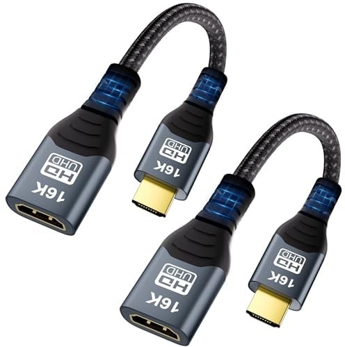 CAKOBLE HDMI Extension,[2-Pack 50cm] HDMI 2.2 96Gbps, 16K@60Hz,8K@240Hz,4K@480Hz, HDMI 2.1 Extension Male to Female, eARC, HDR10+, HDCP 2.3, for TV Monitor Projector PS5 Xbox Gaming