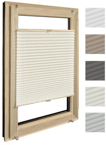 Home-Vision Plissee Klemmfix Creme B45 x H130cm Profil Kiefer-Holzimitat | Ohne Bohren Sonnenschutz & Sichtschutz Faltrollo Easyfix Klemmträger für Fenster und Tür
