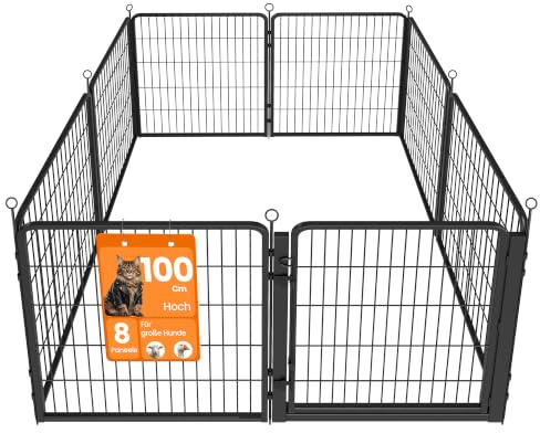 Feandrea Haustierlaufstall aus Rostfreiem Metall, 170 x 170 x 100 cm | Mit Breiter Tür, Flexibel Formbar, für Indoor und Outdoor, Tintenschwarz, DACK Kollektion PPK021B102