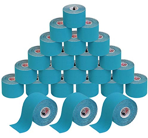 ALPIDEX 24 Rollen Kinesiologie Tape 5 m x 5,0 cm Viele Farben Anwendungsbroschüre Elastisch Wasserfest Hautfreundlich Physio Muskel Tape Set, Farbe:hellblau