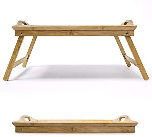 A-Z® Plateau de lit avec Pieds Pliables - Portable léger en Bois Bambou Petit Déjeuner de Service