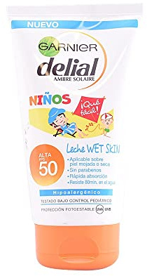 GARNIER DELIAL Crema Solar Muy Alta Protección FPS50+ Niños Para Pieles Claras, Sensibles E Intolerantes Al Sol, Resistente Al Agua 150 ml
