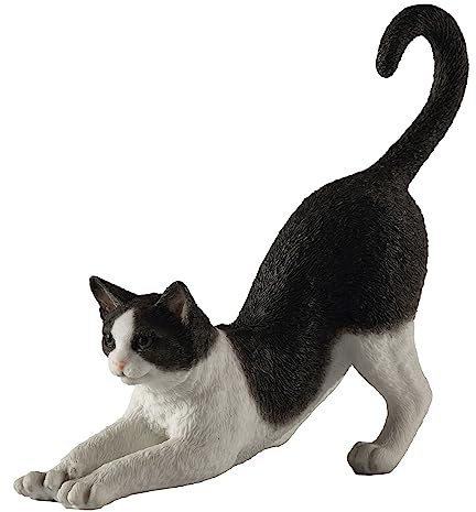 Veronese Design 11,4 cm große, schwarze und weiße Katze, dehnbar, Kunstharz, handbemalt