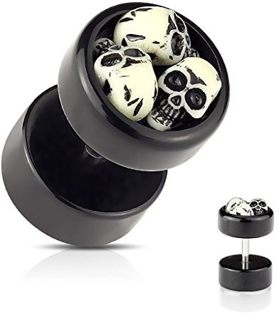 UrbanBijoux Paire Boucle d'oreille Homme ado Acier Puce Noir Clou vis tête de Mort