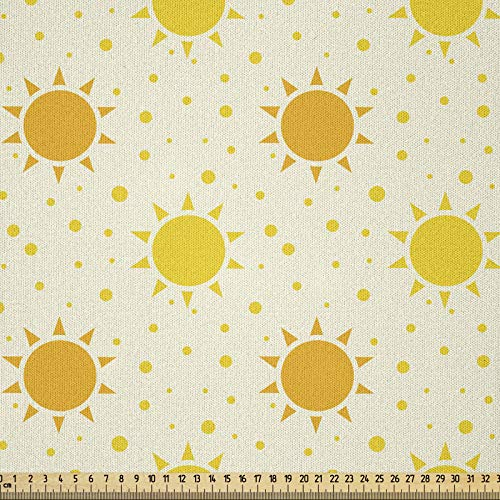 ABAKUHAUS Sommer Stoff als Meterware, Sun-Motiv mit Punkten, Microfaser Multi Zweck Dekostoff für Kunsthandwerke, 3M (230x300cm), Orange Gelb und Creme