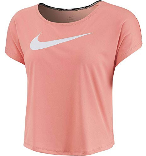 Nike W Nk Swoosh Run SS, Tshirt Donna, Rosa, XL
