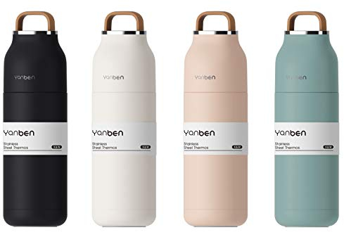 M.S.N - Borraccia termica a doppia parete in acciaio inox, da viaggio, per campeggio, escursioni, 350 ml, a prova di perdite, senza BPA, in acciaio inox, per bevande calde e fredde (nero)