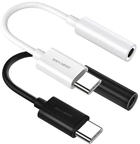 MAS Carney │ Paquete de 2 Unidades │ Adaptador USB de Tipo C a AUX Hembra de 3,5 mm, Conector para Auriculares Compatible con Samsung Huawei OPPO Vivo Google Pixel Mi iPad Pro MacBook