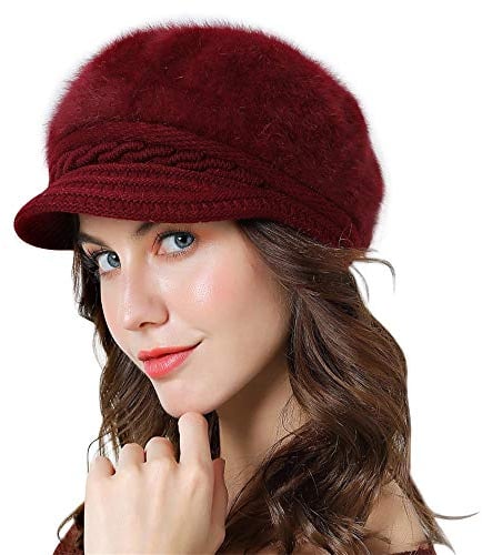 Lachi Ladies Winter Hat Beret Winter Hat for Women Knit Beanie Cabbie Cap Visor Warm Skullcap Knitted Ladies Cloche Red