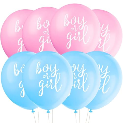 Lot de 8 ballons en latex pour révéler le sexe du garçon ou fille – Ballons rose vif et bleu (30 cm) – Parfait pour les fêtes prénatales et les annonces