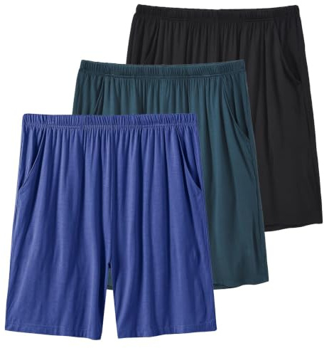 MoFiz Men's Lounge Wear Pyjama Shorts Sleepwear Soft Comfy Modal Knit Pyjamas PJ Bottoms with Pockets (Black,Dark-green,Blue) Size XL