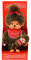 Sekiguchi 242184 - Original Monchhichi Mädchen mit Mini-Monchhichi, Plüschfigur mit rotem Lätzchen und Schleife im Haar, ca. 20 cm großes Kuscheltier aus braunem Plüsch