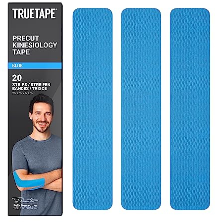 TRUETAPE® Kinesiotape – BASIC Precut – 20 Streifen (25 cm x 5 cm) – Wasserfestes & Elastisches Kinesiologie Tape – Physiotape mit starker Klebekraft für Alltag & Sport – Blau