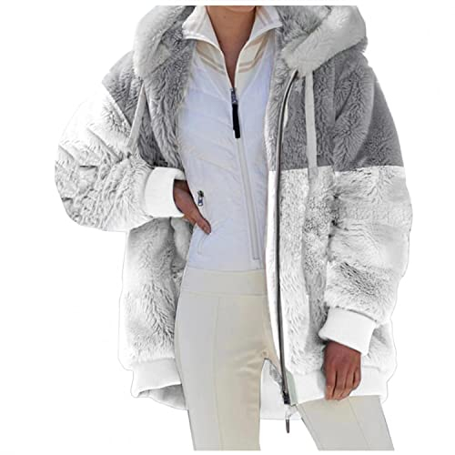 Fleecejacke Damen Teddy Plüschjacken Kapuzenjacke mit Reissverschluss Coat Elegant Damenjacken PlüSchjacke Teddy Winter Flauschig PlüSchmantel Teddymantel Jacke Warm Kapuzenmantel Große Größen