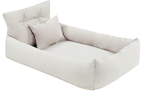 Juelle Orthopädisches Hundebett Kunstleder Hundesofa mit Orthopädischer Matratze für Große Hunde Abnehmbarer Bezug, Maschinenwaschbar, Hugo L-XXL (130x100 cm, Weiß)