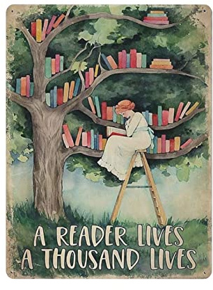 AOOEDM A Reader Lives A Thousand Lives Vintage Metal Tin Sign for Home Coffee Shop Office Wall Art Metal Poster Garage Decor Man Cave Sign Inspirational Quote Wall Decor