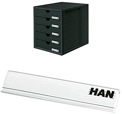HAN Schubladenbox mit geschlossenen Schubladen + HAN Beschriftungsclip, für die professionelle Beschriftung von Briefablagen