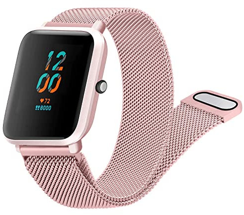 Meliya Correa para Amazfit Bip 3/Bip Lite/Bip S/Bip S Lite/Bip U/Bip U Pro, Metal de Acero Inoxidable Pulseras de Repuesto para Hombres Mujeres(Rosa)