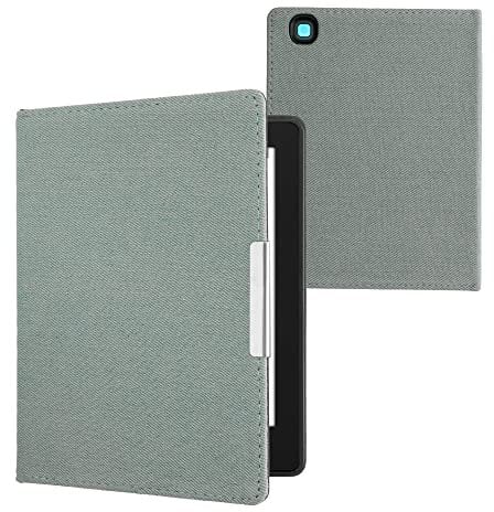 kwmobile Custodia Compatibile con Kobo Aura H2O Edition 2 - Cover Jeans Denim con Chiusura Magnetica - eReader Flip Case Blu Chiaro