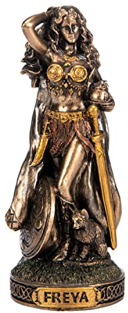 BeautifulGreekStatues Freya Skandinavische Göttin Kunstharz-Figuren, handbemalt, Bronze, Miniaturstatue, 8,4 cm