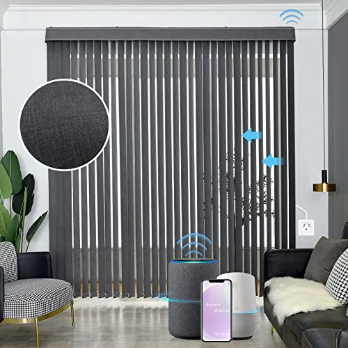 Graywind Elektrische Lamellenvorhang Komplettset nach Maß, Verdunkelung Smart Vertikaljalousien Innen mit Fernbedienung, Motorisierte Lamellenvorhänge für Tür und Fenster, Darkgrau