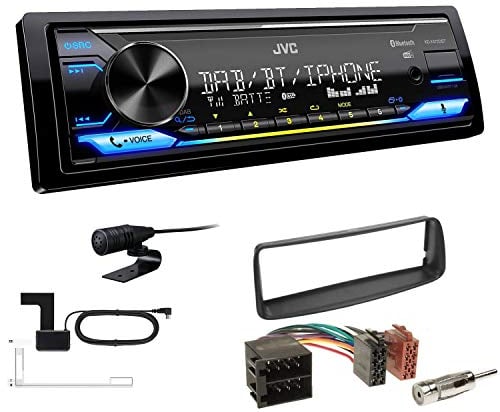 JVC KD-X472DBT 1-DIN Autoradio Bluetooth USB inkl DAB Antenne Einbauset passend für Peugeot 206 206CC 1998-2007 schwarz