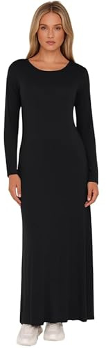 Mustwearit Women’s Long Sleeve Long Maxi Dress New Ladies Plain Maxi Jersey Dress Plus Size 8 to 26