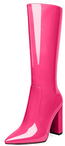 Mettesally Stivali alti da donna, a punta con tacco alto e grosso, con cerniera al ginocchio in inverno Stivali con cerniera al polpaccio Rosa caldo EU37