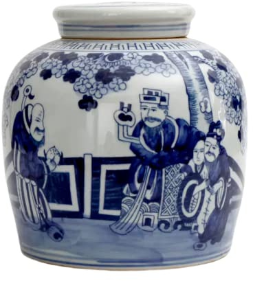 AMITVA Keramikvasen, Ingwerglas mit Deckel für Heimdekoration, antike Tempelglas-Vase, traditionelle chinesische Porzellan-getrocknete Blumenvasen, Dekoration für Wohnzimmertisch, B: Höhe 22 cm
